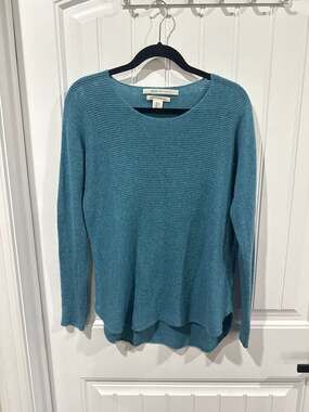 Max Studio 100% 2-Ply Cashmere Teal Blue  Tunic Sweater